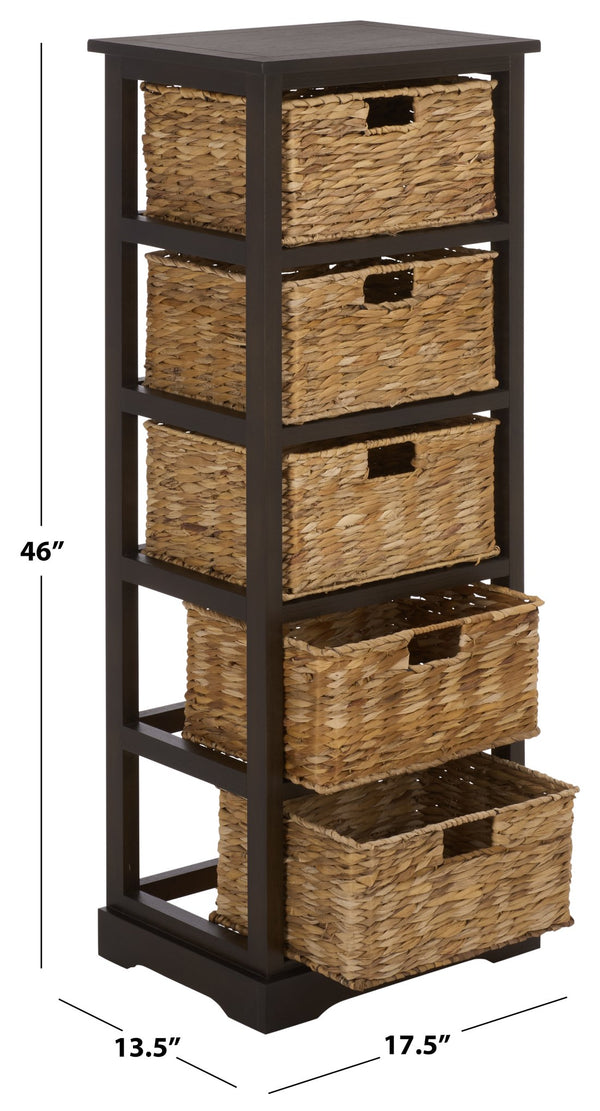 Vedette Five-Basket Storage Chest With Rattan Drawers – Farmhouse Coastal Linen Tower Organizer