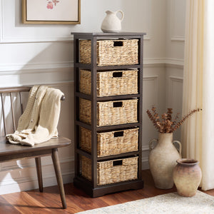 Vedette Five-Basket Storage Chest With Rattan Drawers – Farmhouse Coastal Linen Tower Organizer