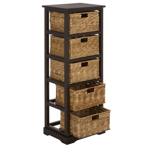 Vedette Five-Basket Storage Chest With Rattan Drawers – Farmhouse Coastal Linen Tower Organizer