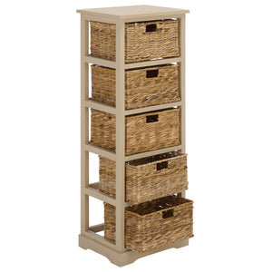 Vedette Five-Basket Storage Chest With Rattan Drawers – Farmhouse Coastal Linen Tower Organizer