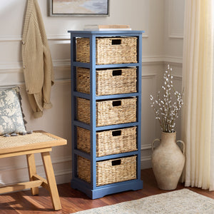 Vedette Five-Basket Storage Chest With Rattan Drawers – Farmhouse Coastal Linen Tower Organizer