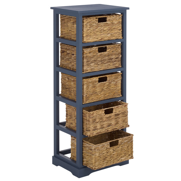 Vedette Five-Basket Storage Chest With Rattan Drawers – Farmhouse Coastal Linen Tower Organizer