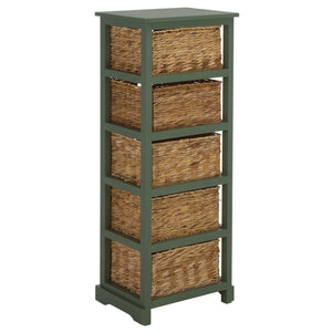 Vedette Five-Basket Storage Chest With Rattan Drawers – Farmhouse Coastal Linen Tower Organizer