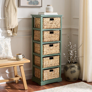 Vedette Five-Basket Storage Chest With Rattan Drawers – Farmhouse Coastal Linen Tower Organizer