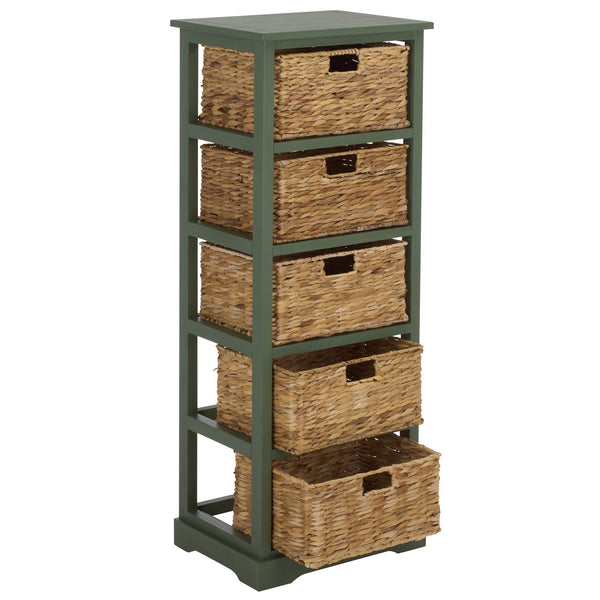 Vedette Five-Basket Storage Chest With Rattan Drawers – Farmhouse Coastal Linen Tower Organizer