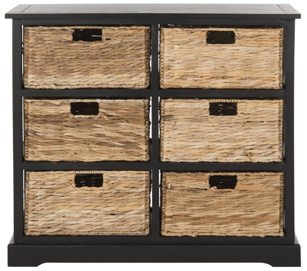 Safavieh Keenan Rustic Wicker Basket Storage Chest - Versatile Organizer With Distressed Black Pine Frame AMH5740A