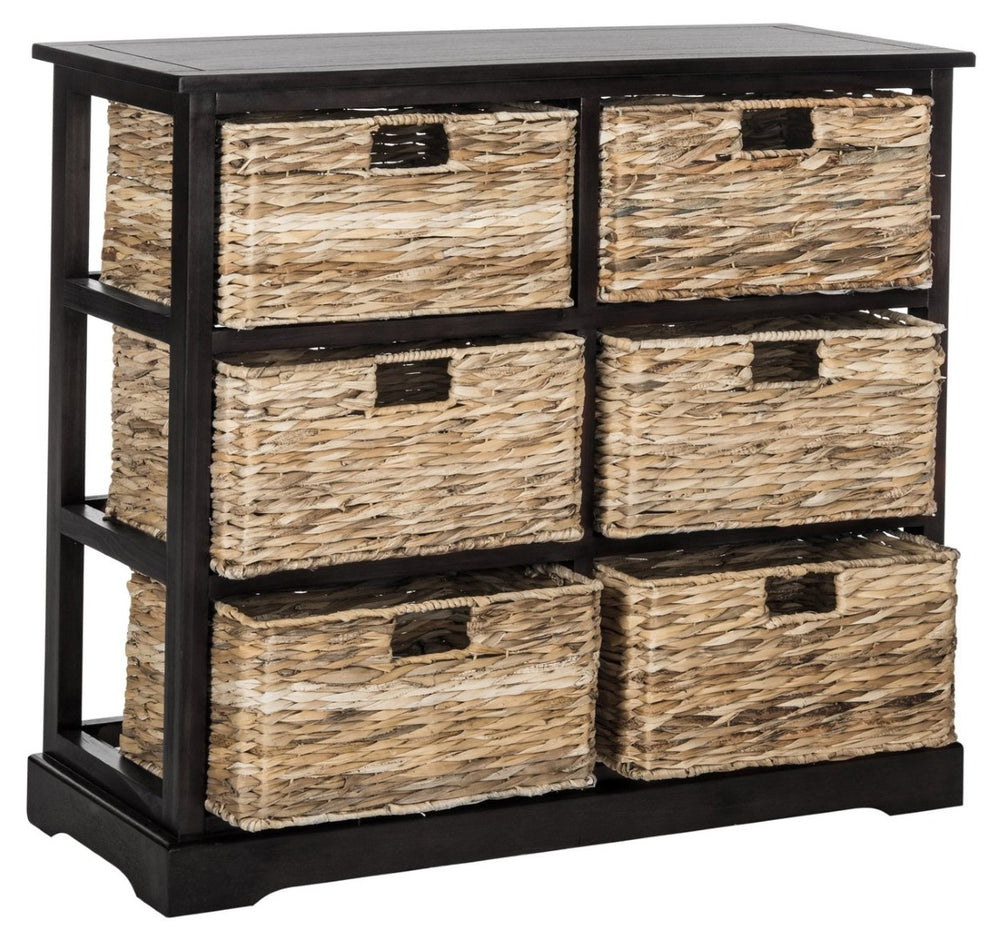 Safavieh Keenan Rustic Wicker Basket Storage Chest - Versatile Organizer With Distressed Black Pine Frame AMH5740A