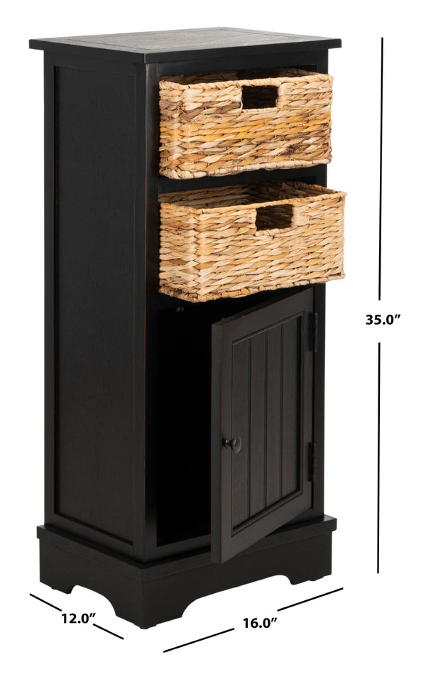 Safavieh Connery Cabinet - Rustic Farmhouse Storage Solution With Woven Baskets For Stylish Organization Distressed  Black AMH5742A