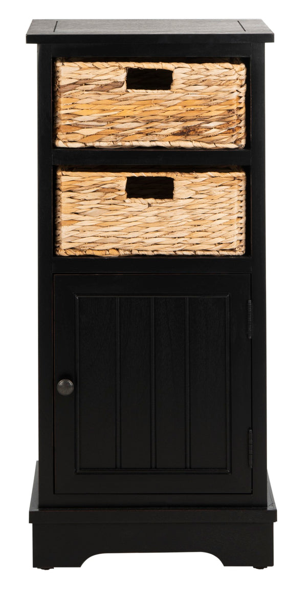 Safavieh Connery Cabinet - Rustic Farmhouse Storage Solution With Woven Baskets For Stylish Organization Distressed  Black AMH5742A
