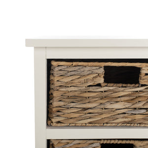 Safavieh Connery Cabinet - Rustic Farmhouse Storage Solution With Woven Baskets For Stylish Organization Vintage White AMH5742B