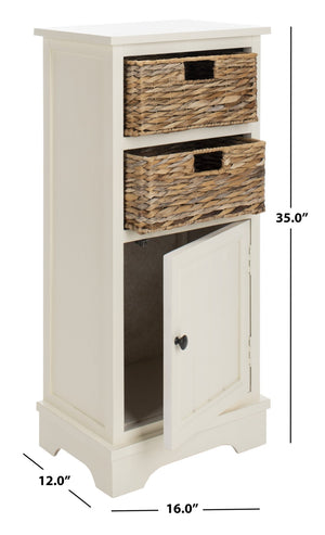 Safavieh Connery Cabinet - Rustic Farmhouse Storage Solution With Woven Baskets For Stylish Organization Vintage White AMH5742B