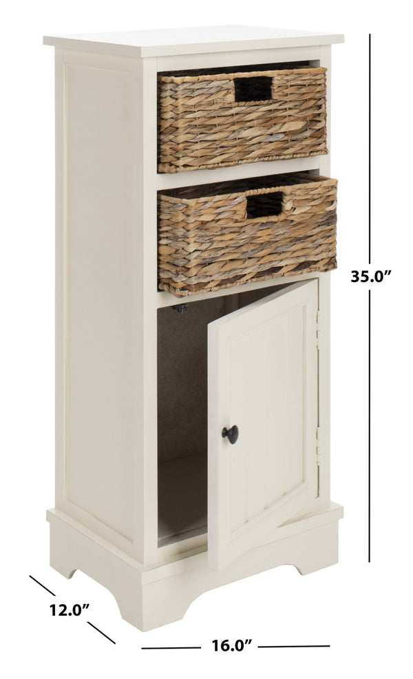 Safavieh Connery Cabinet - Rustic Farmhouse Storage Solution With Woven Baskets For Stylish Organization Vintage White AMH5742B