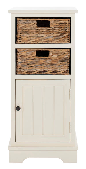 Safavieh Connery Cabinet - Rustic Farmhouse Storage Solution With Woven Baskets For Stylish Organization Vintage White AMH5742B