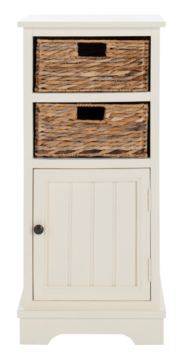 Safavieh Connery Cabinet - Rustic Farmhouse Storage Solution With Woven Baskets For Stylish Organization Vintage White AMH5742B
