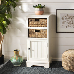 Safavieh Connery Cabinet - Rustic Farmhouse Storage Solution With Woven Baskets For Stylish Organization Vintage White AMH5742B