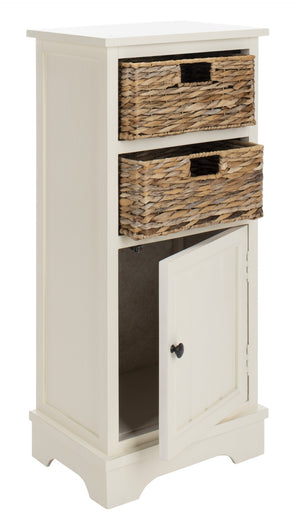 Safavieh Connery Cabinet - Rustic Farmhouse Storage Solution With Woven Baskets For Stylish Organization Vintage White AMH5742B