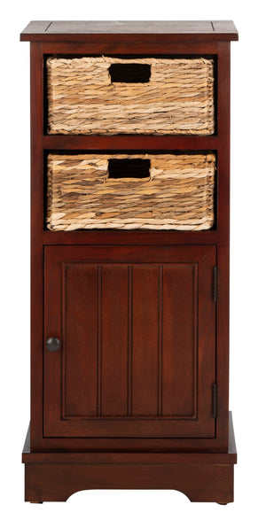 Safavieh Connery Cabinet - Rustic Farmhouse Storage Solution With Woven Baskets For Stylish Organization Cherry AMH5742C