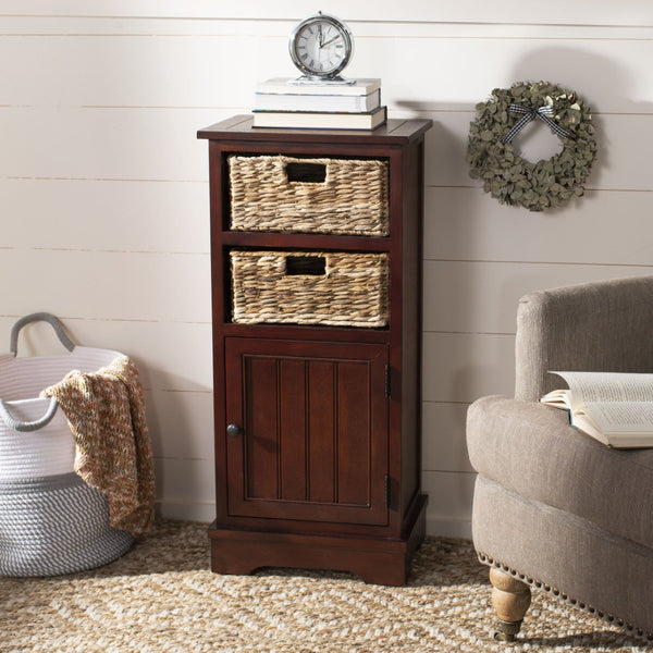 Safavieh Connery Cabinet - Rustic Farmhouse Storage Solution With Woven Baskets For Stylish Organization Cherry AMH5742C