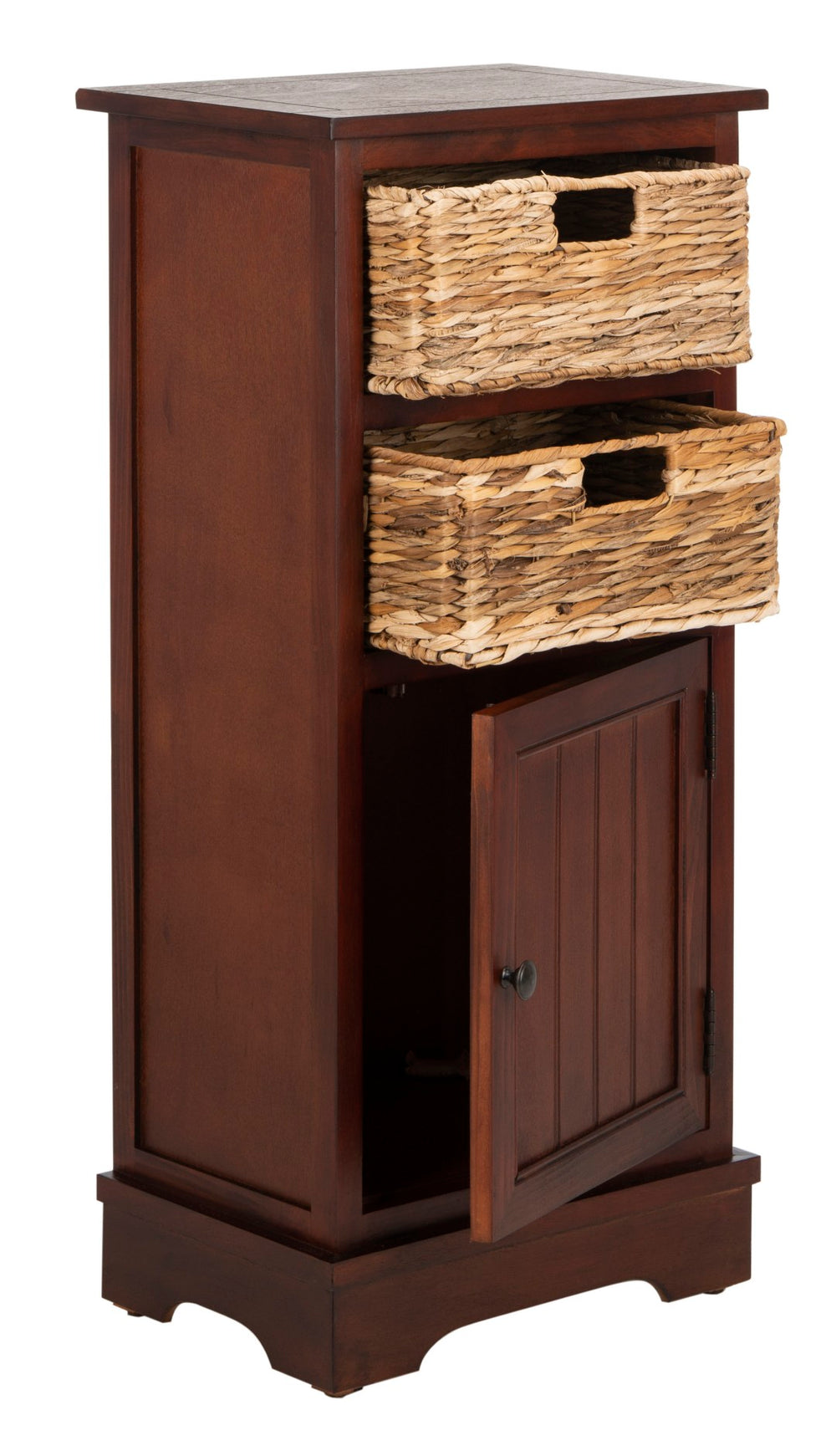 Safavieh Connery Cabinet - Rustic Farmhouse Storage Solution With Woven Baskets For Stylish Organization Cherry AMH5742C