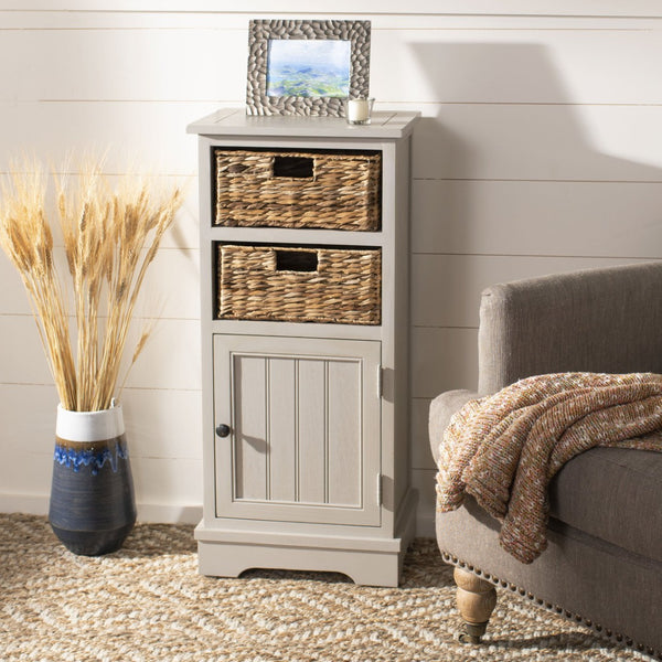 Safavieh Connery Cabinet - Rustic Farmhouse Storage Solution With Woven Baskets For Stylish Organization Vintage Grey AMH5742D