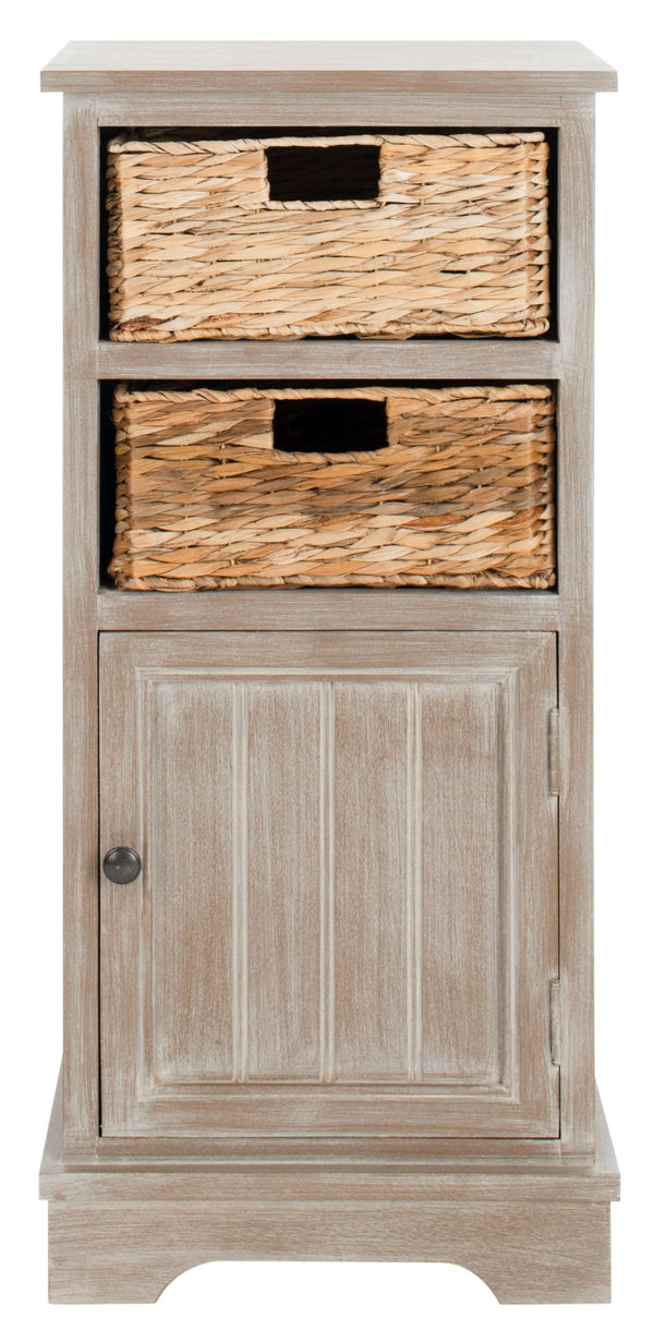 Safavieh Connery Cabinet - Rustic Farmhouse Storage Solution With Woven Baskets For Stylish Organization White Wash AMH5742E