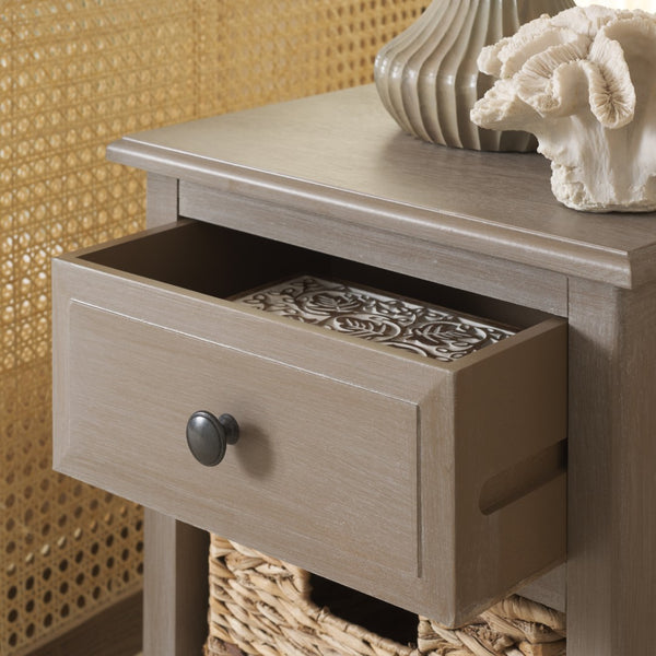 Everly Coastal Cottage Side Table - Charming Pine Design with Storage for Farmhouse Décor Needs