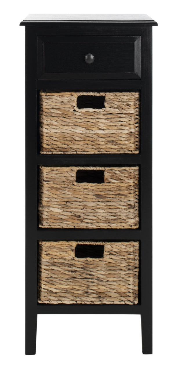 Safavieh Michaela Storage Unit - Rustic Pine Organizer With Woven Basket Drawers For Home Décor And Style Distressed  Black AMH5744A