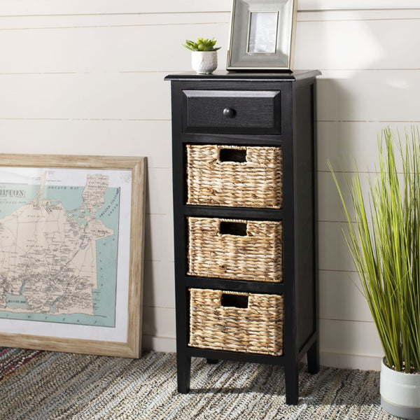 Safavieh Michaela Storage Unit - Rustic Pine Organizer With Woven Basket Drawers For Home Décor And Style Distressed  Black AMH5744A