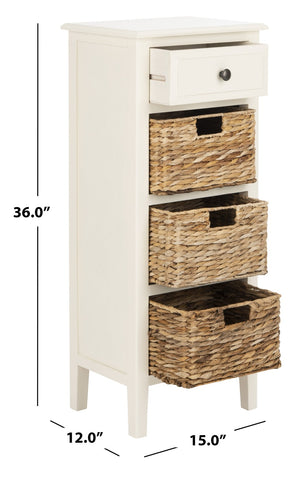Safavieh Michaela Storage Unit - Rustic Pine Organizer With Woven Basket Drawers For Home Décor And Style Vintage White AMH5744B