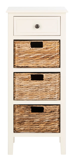 Safavieh Michaela Storage Unit - Rustic Pine Organizer With Woven Basket Drawers For Home Décor And Style Vintage White AMH5744B