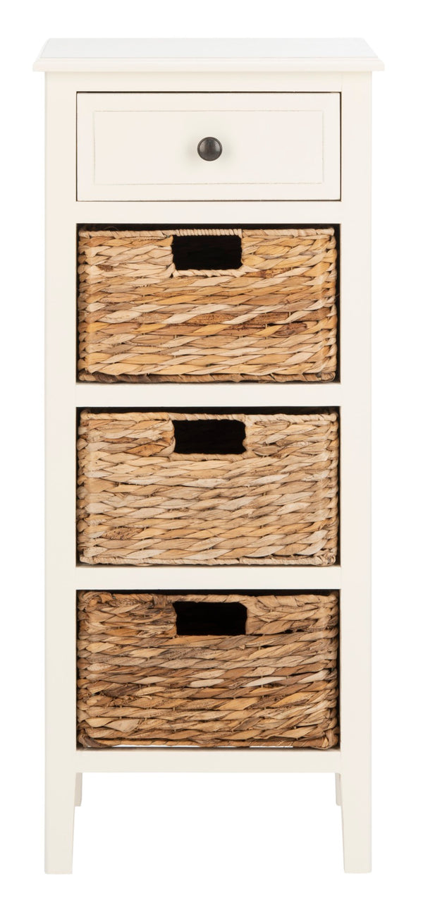 Safavieh Michaela Storage Unit - Rustic Pine Organizer With Woven Basket Drawers For Home Décor And Style Vintage White AMH5744B