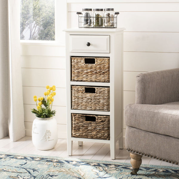 Safavieh Michaela Storage Unit - Rustic Pine Organizer With Woven Basket Drawers For Home Décor And Style Vintage White AMH5744B