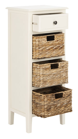 Safavieh Michaela Storage Unit - Rustic Pine Organizer With Woven Basket Drawers For Home Décor And Style Vintage White AMH5744B