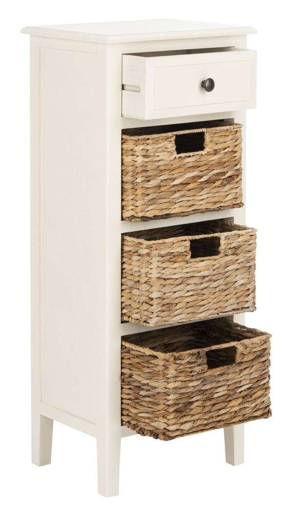 Safavieh Michaela Storage Unit - Rustic Pine Organizer With Woven Basket Drawers For Home Décor And Style Vintage White AMH5744B