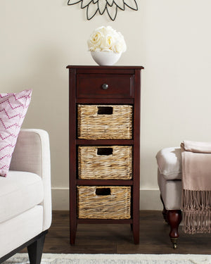 Safavieh Michaela Storage Unit - Rustic Pine Organizer With Woven Basket Drawers For Home Décor And Style Cherry AMH5744C