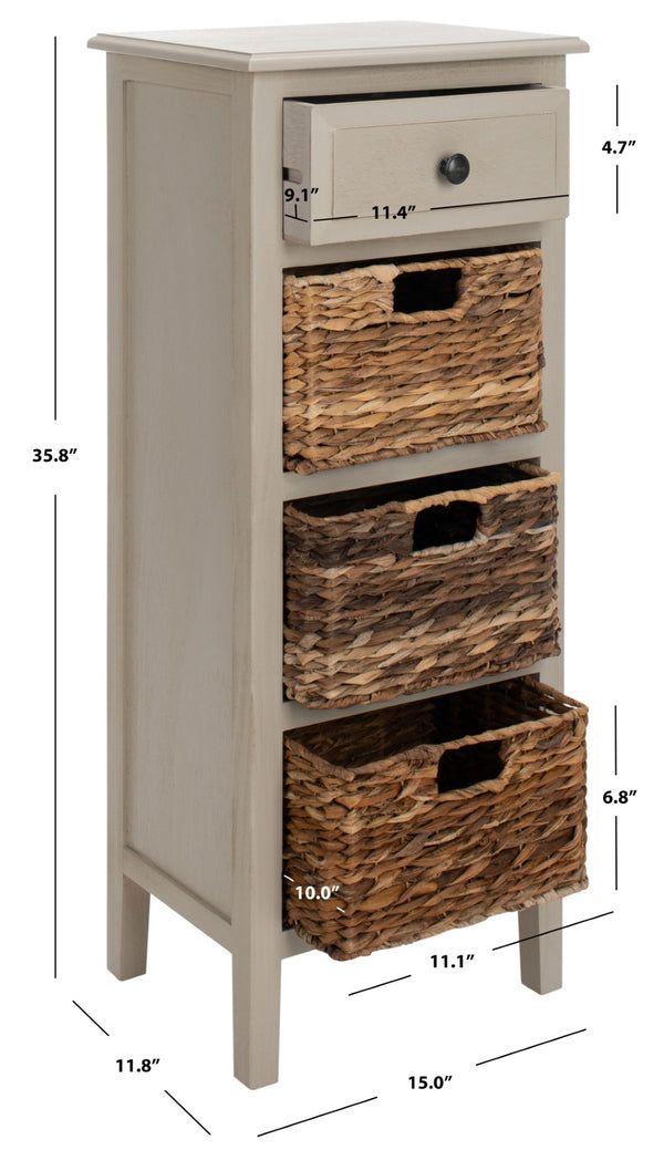 Safavieh Michaela Storage Unit - Rustic Pine Organizer With Woven Basket Drawers For Home Décor And Style Vintage Grey AMH5744D