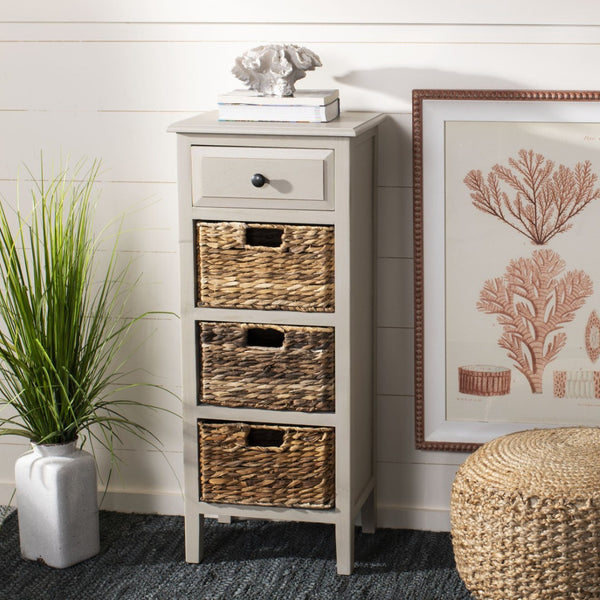 Safavieh Michaela Storage Unit - Rustic Pine Organizer With Woven Basket Drawers For Home Décor And Style Vintage Grey AMH5744D