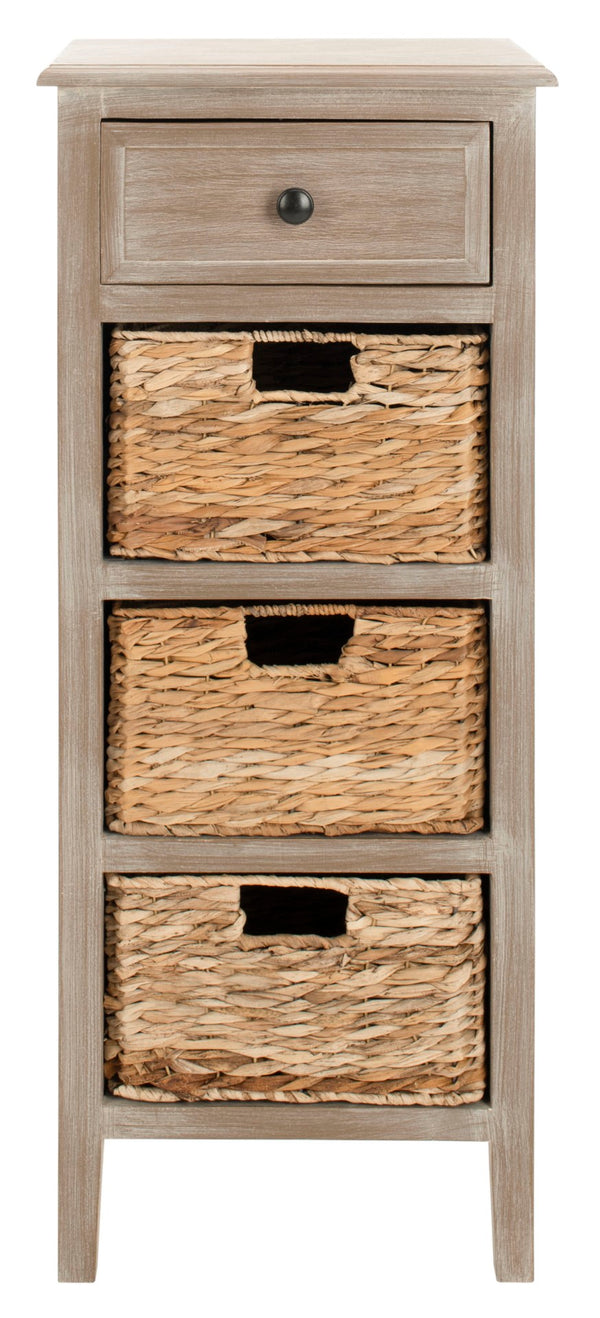 Safavieh Michaela Storage Unit - Rustic Pine Organizer With Woven Basket Drawers For Home Décor And Style White Wash AMH5744E