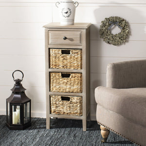 Safavieh Michaela Storage Unit - Rustic Pine Organizer With Woven Basket Drawers For Home Décor And Style White Wash AMH5744E