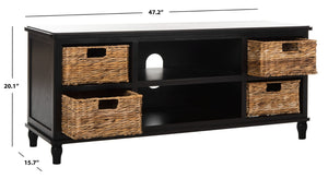 Safavieh Rooney Coastal Entertainment Unit With Rattan Baskets - Rustic Black Pine For Stylish Media Storage AMH5745A