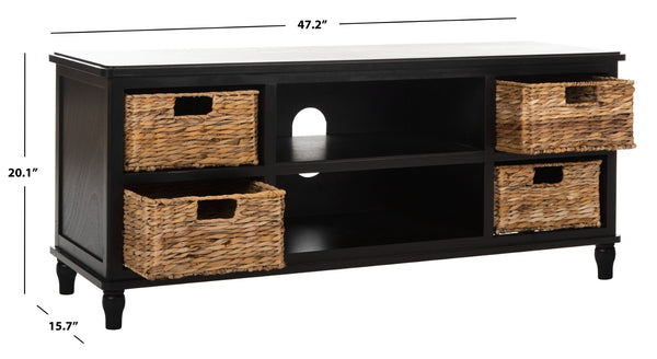 Safavieh Rooney Coastal Entertainment Unit With Rattan Baskets - Rustic Black Pine For Stylish Media Storage AMH5745A