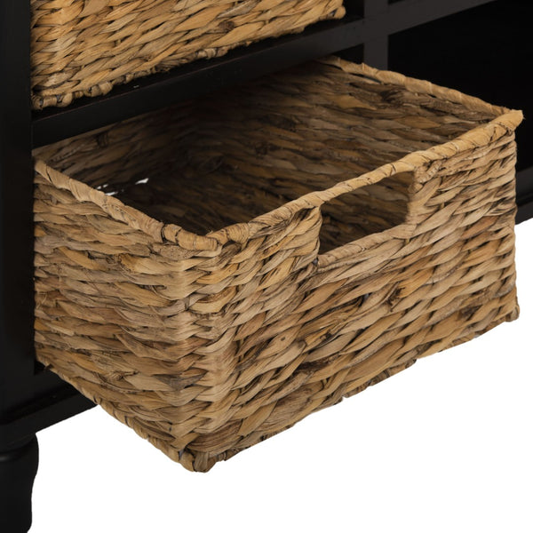 Safavieh Rooney Coastal Entertainment Unit With Rattan Baskets - Rustic Black Pine For Stylish Media Storage AMH5745A