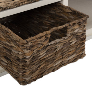 Safavieh Rooney Entertainment Unit: Timeless Media Stand With Rattan Baskets For Coastal-Inspired Living Spaces Vintage White AMH5745B