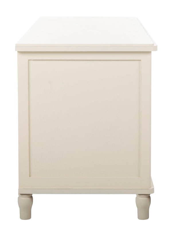 Safavieh Rooney Entertainment Unit: Timeless Media Stand With Rattan Baskets For Coastal-Inspired Living Spaces Vintage White AMH5745B
