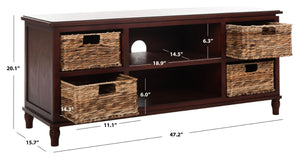 Safavieh Rooney Entertainment Unit: Timeless Media Stand With Rattan Baskets For Coastal-Inspired Living Spaces Cherry AMH5745C
