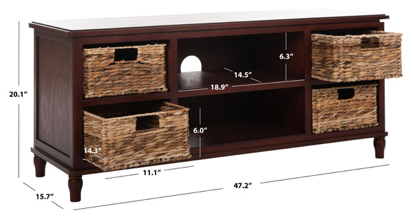 Safavieh Rooney Entertainment Unit: Timeless Media Stand With Rattan Baskets For Coastal-Inspired Living Spaces Cherry AMH5745C