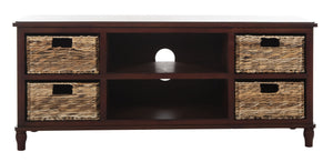 Safavieh Rooney Entertainment Unit: Timeless Media Stand With Rattan Baskets For Coastal-Inspired Living Spaces Cherry AMH5745C