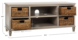 Safavieh Rooney Entertainment Unit: Timeless Media Stand With Rattan Baskets For Coastal-Inspired Living Spaces Vintage Grey AMH5745D