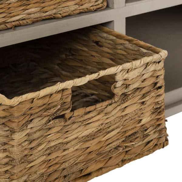 Safavieh Rooney Entertainment Unit: Timeless Media Stand With Rattan Baskets For Coastal-Inspired Living Spaces Vintage Grey AMH5745D