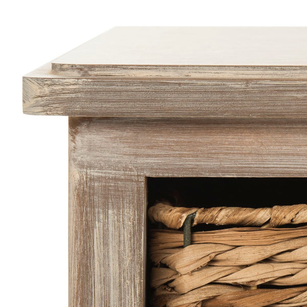 Safavieh Rooney Entertainment Unit: Timeless Media Stand With Rattan Baskets For Coastal-Inspired Living Spaces White Wash AMH5745E